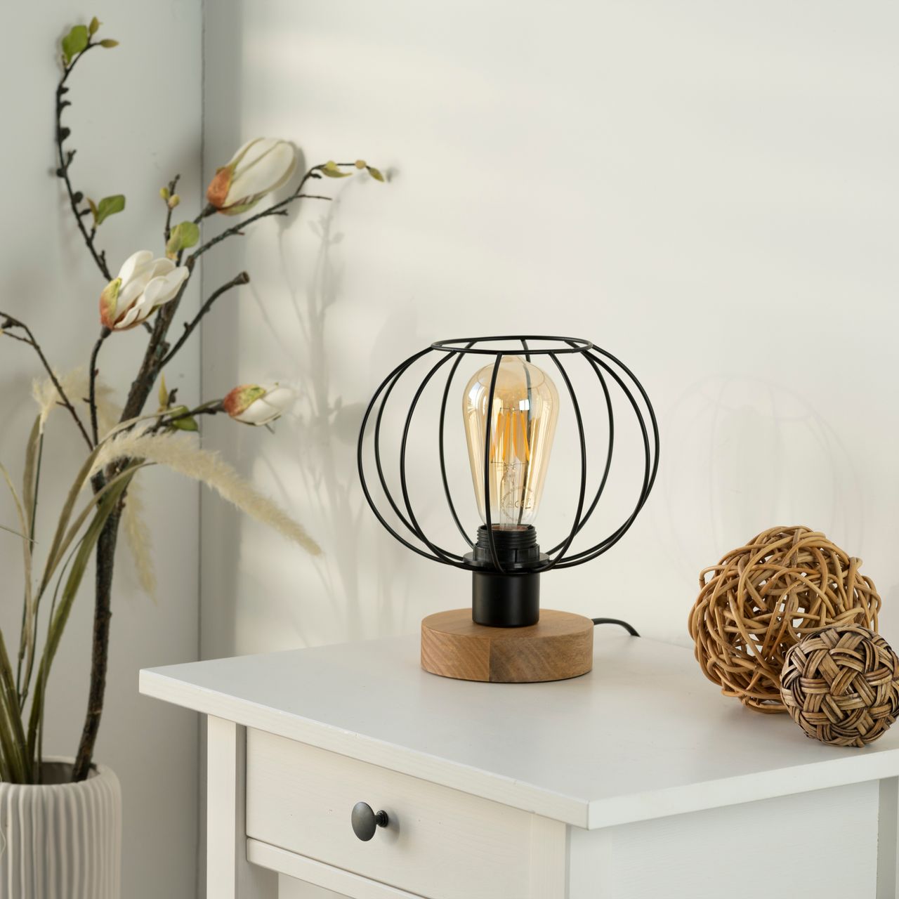 JUST LIGHT LeuchtenDirekt Tischleuchte KASKA, Holzdekor, 1xE27 max. 40 W, Innenleuchte, IP20