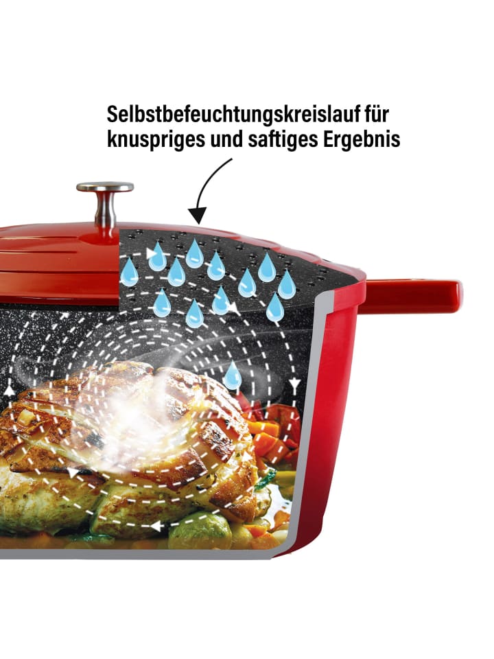 Stoneline Cocotte Bräter Oval 32x25 cm | mit Deckel in Rot günstig kaufen Ø 32 cm