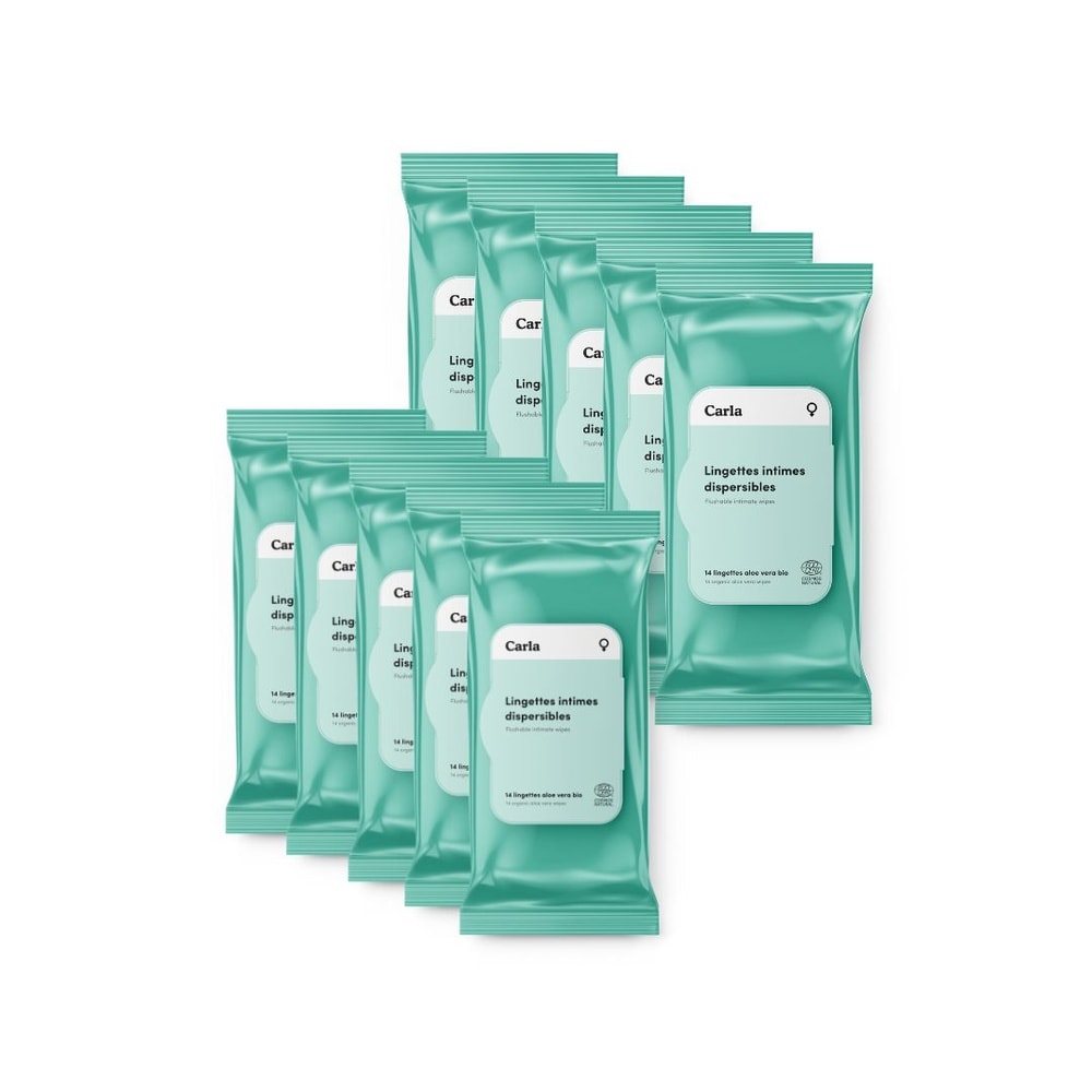 carlo & carla Paquet de 14 lingettes intimes pour femme biodégradables certifiées bio Lingettes intimes pour femme