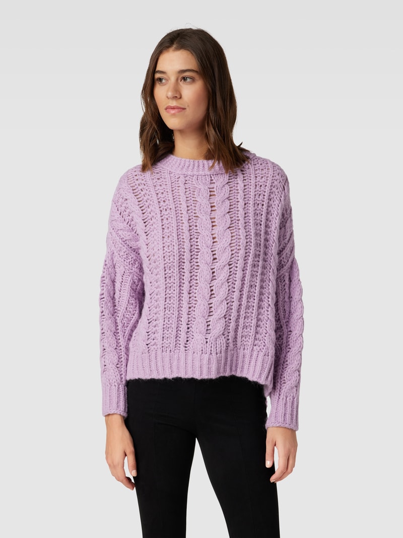 Strickpullover mit Zopfmuster in flieder