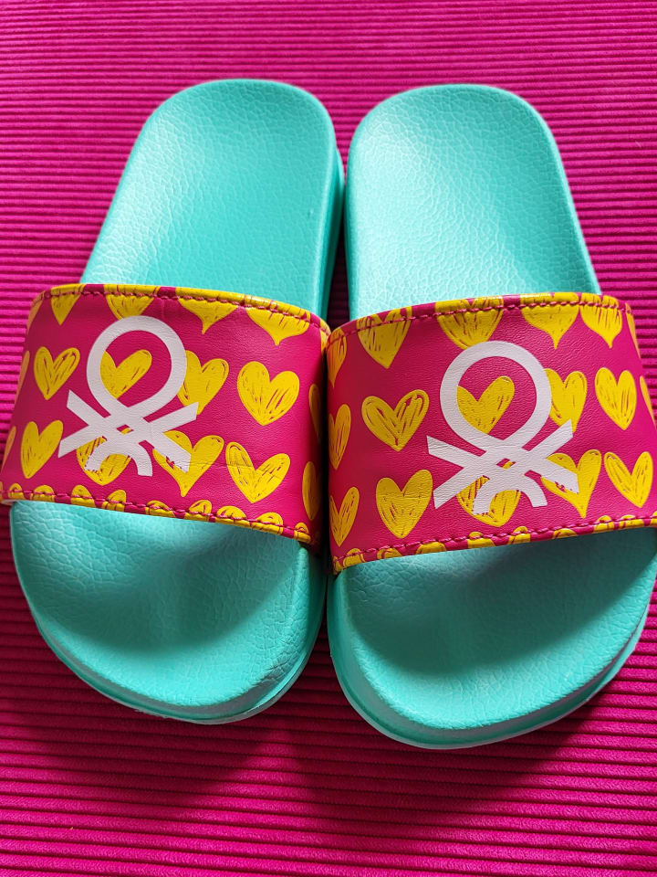 Benetton Pantoletten in Türkis/ Pink/ Gelb günstig kaufen 32