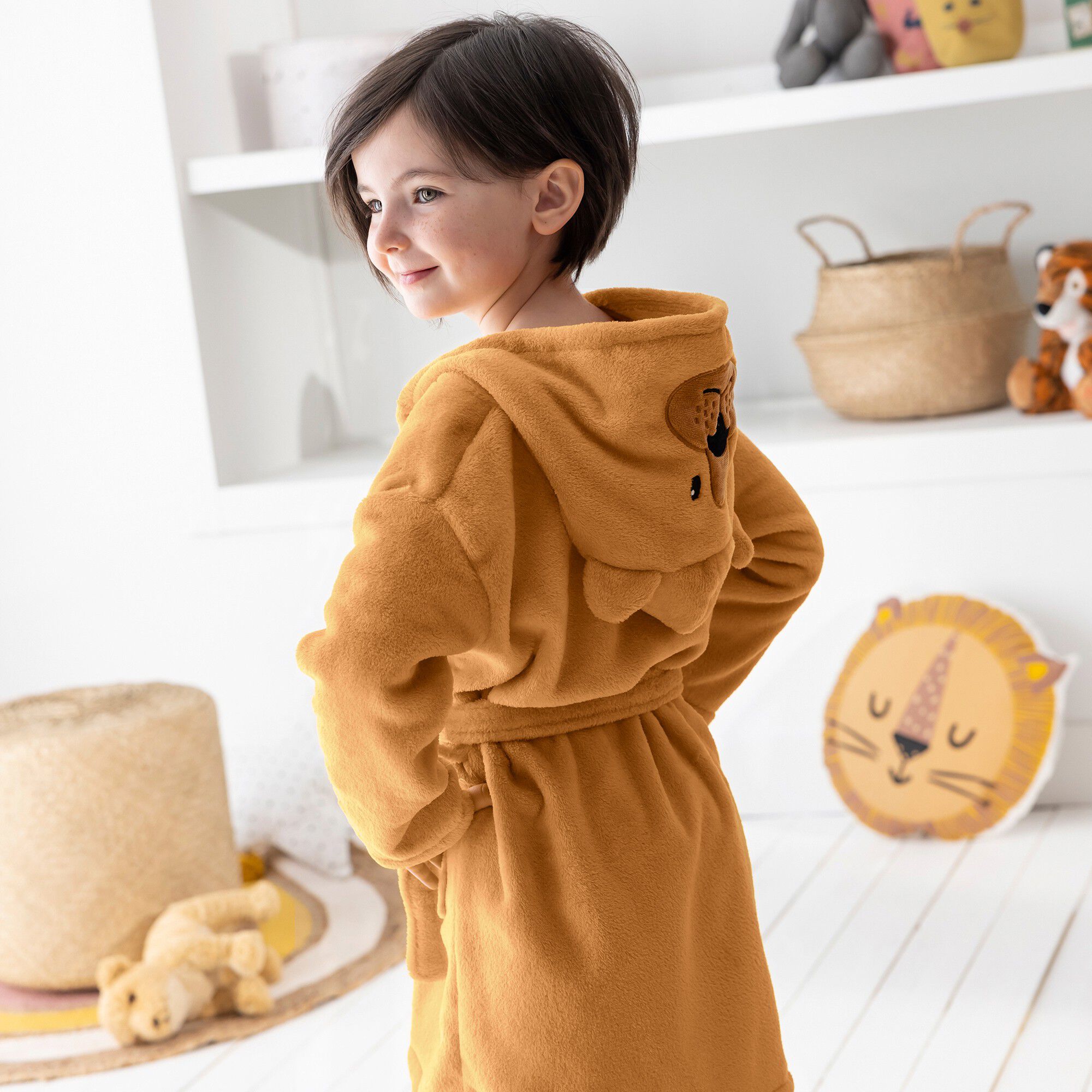 Peignoir de bain enfant ours à capuche microfibre toute douce
