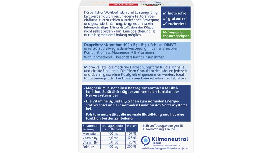 Doppelherz Magnesium 400 + B6 + B12 + Folsäure Direct