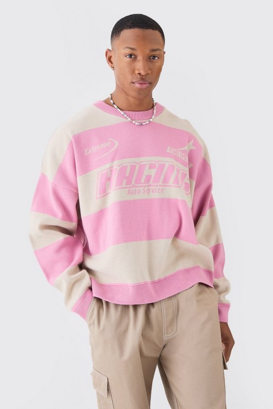 Oversized Boxy Drop Shoulder Moto Knit Jumper
