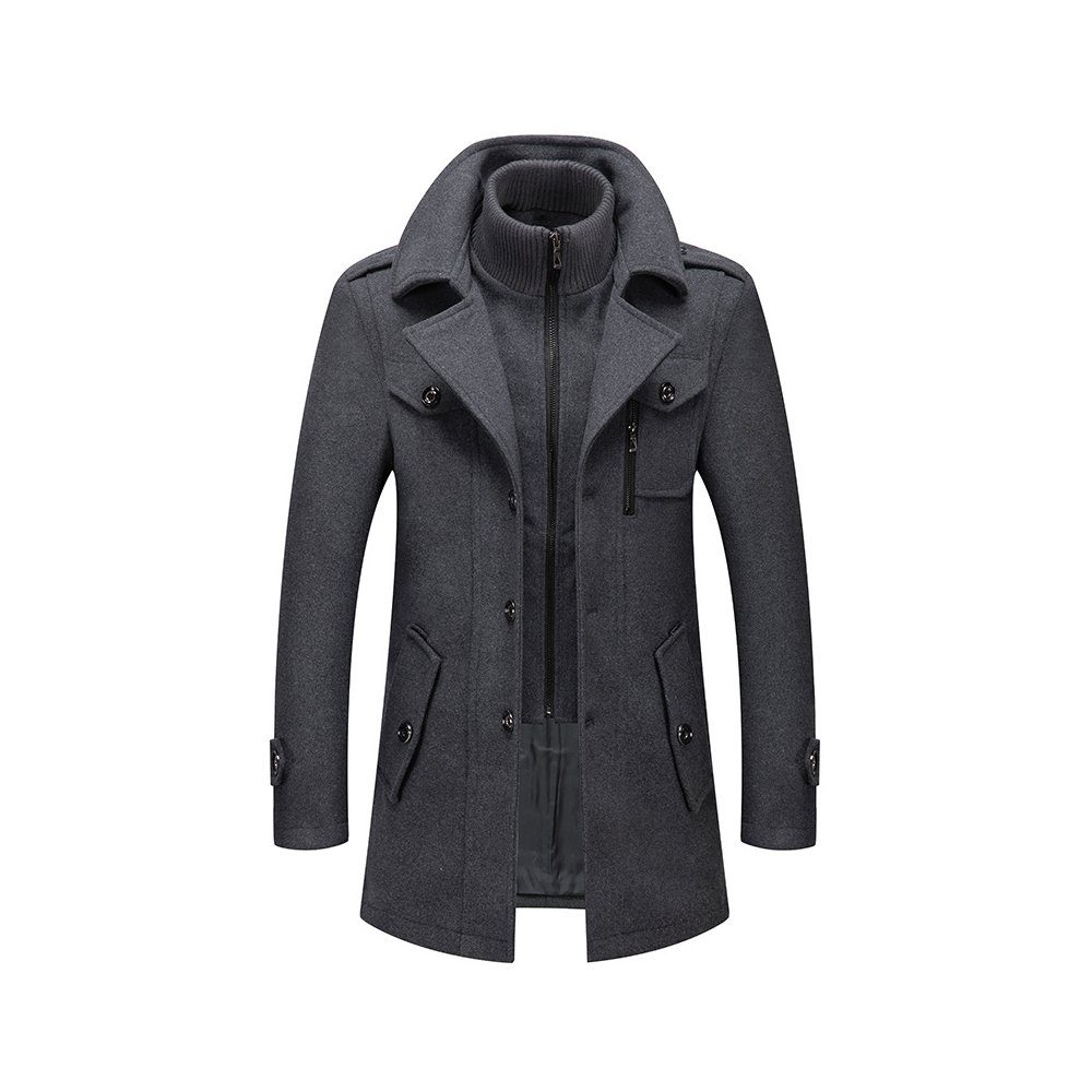 Zeaicos Dufflecoat Herren Wintermantel Abnehmbare Doppelkragen Slim Fit Jacke (1-tlg) Warmer, doppellagiger Kragen