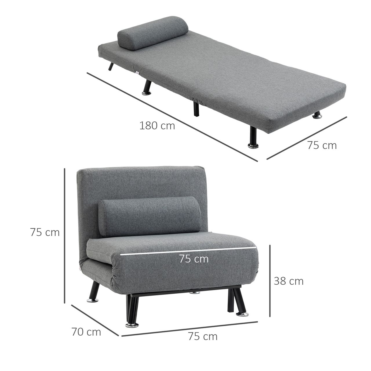 HOMCOM Klappbett Schlafsessel Gästebett Schlafsofa mit Verstellbar Rückenlehne