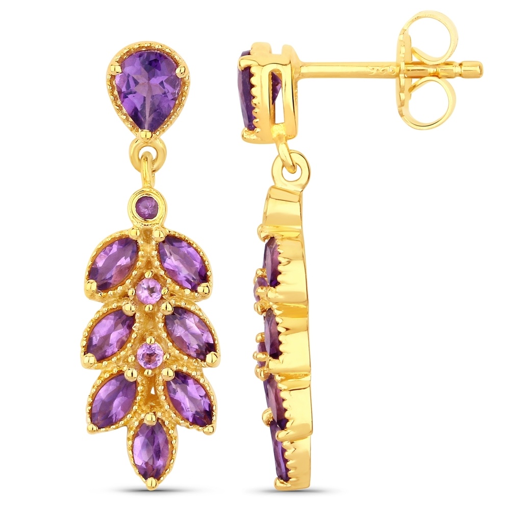 Rafaela Donata Boucles doreilles Argent sterling Améthyste en Or jaune Bijoux