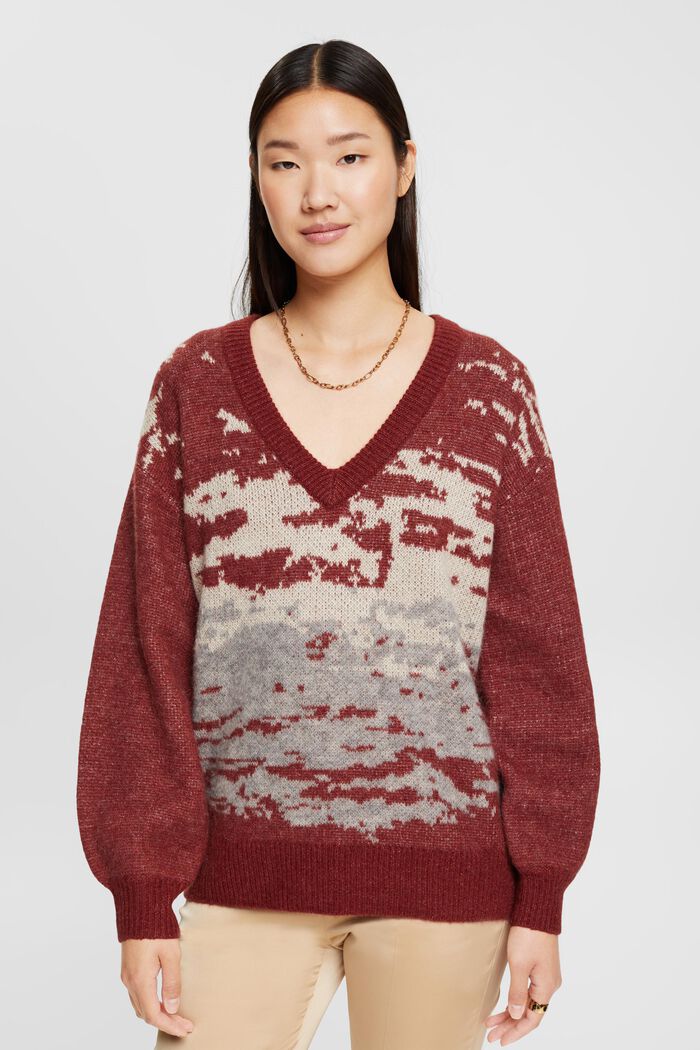 V-Ausschnitt-Pullover aus Wollmix