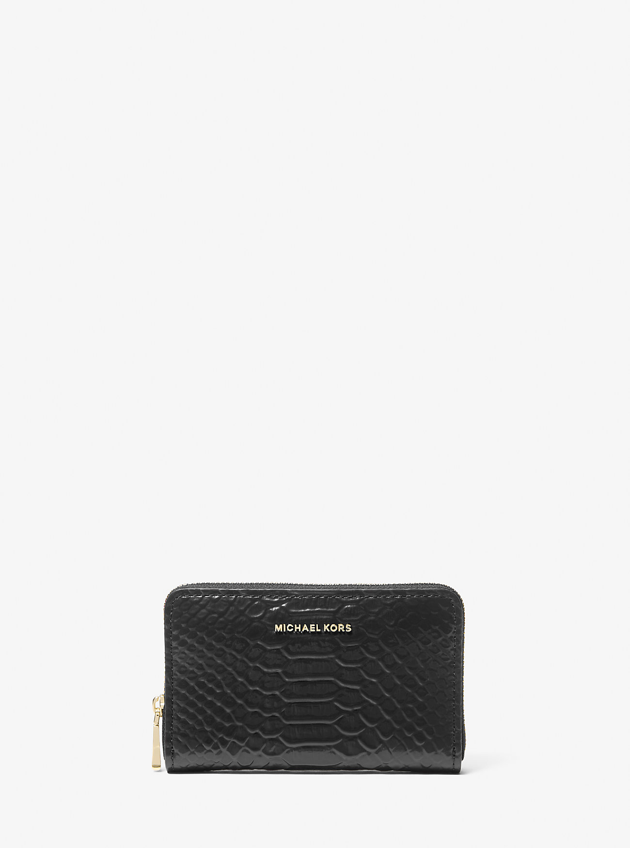 Portafoglio piccolo Jet Set in pelle con stampa serpente - NERO
