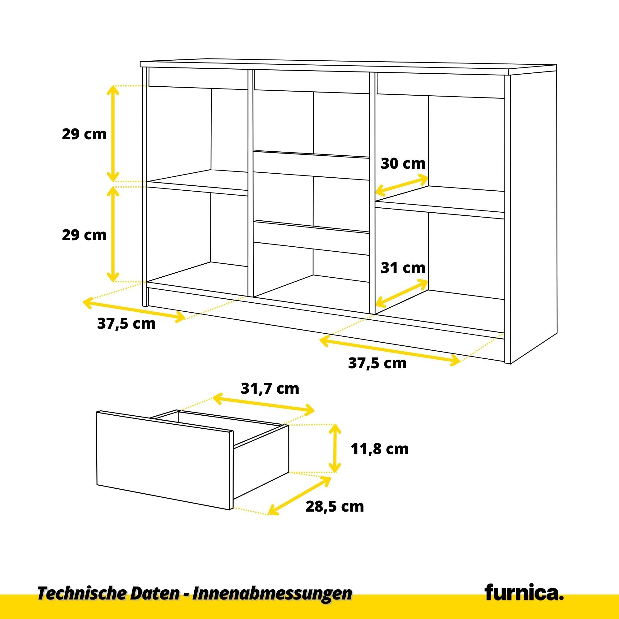 Furnica Kommode MIKEL, 3 Schubladen und 2 Türen - Anthrazit Grau H75cm B120cm T35cm (1 St)