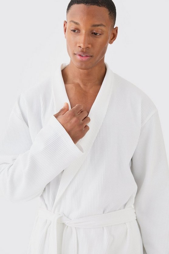 Leichter heller Loungewear-Morgenmantel in Waffeloptik