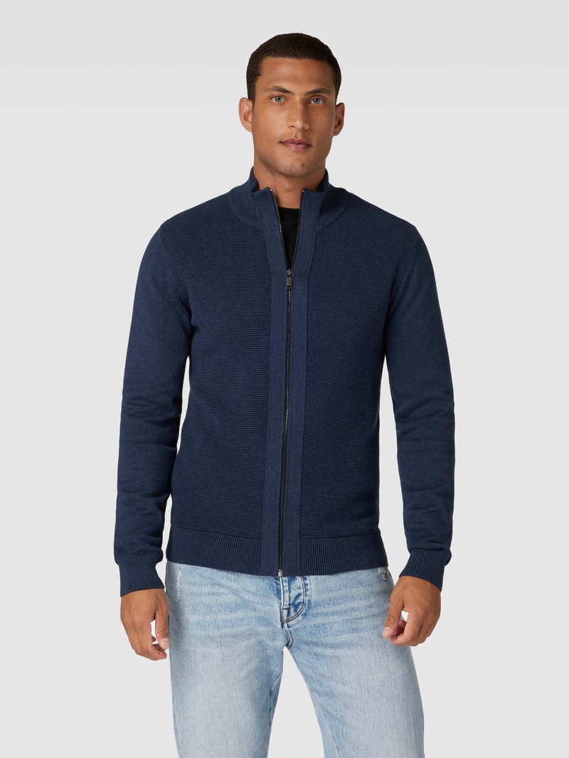 Strickjacke mit Stehkragen in marineblau meliert