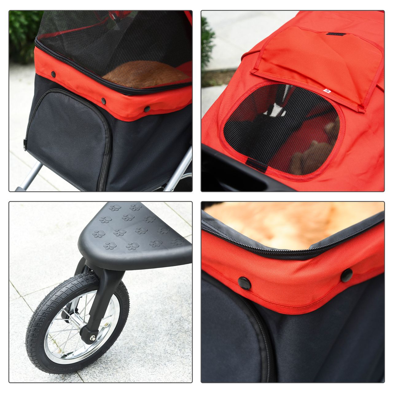 PawHut Hundewagen Hundebuggy Katzen Pet Stroller mit 3 Rädern klappbar Rot