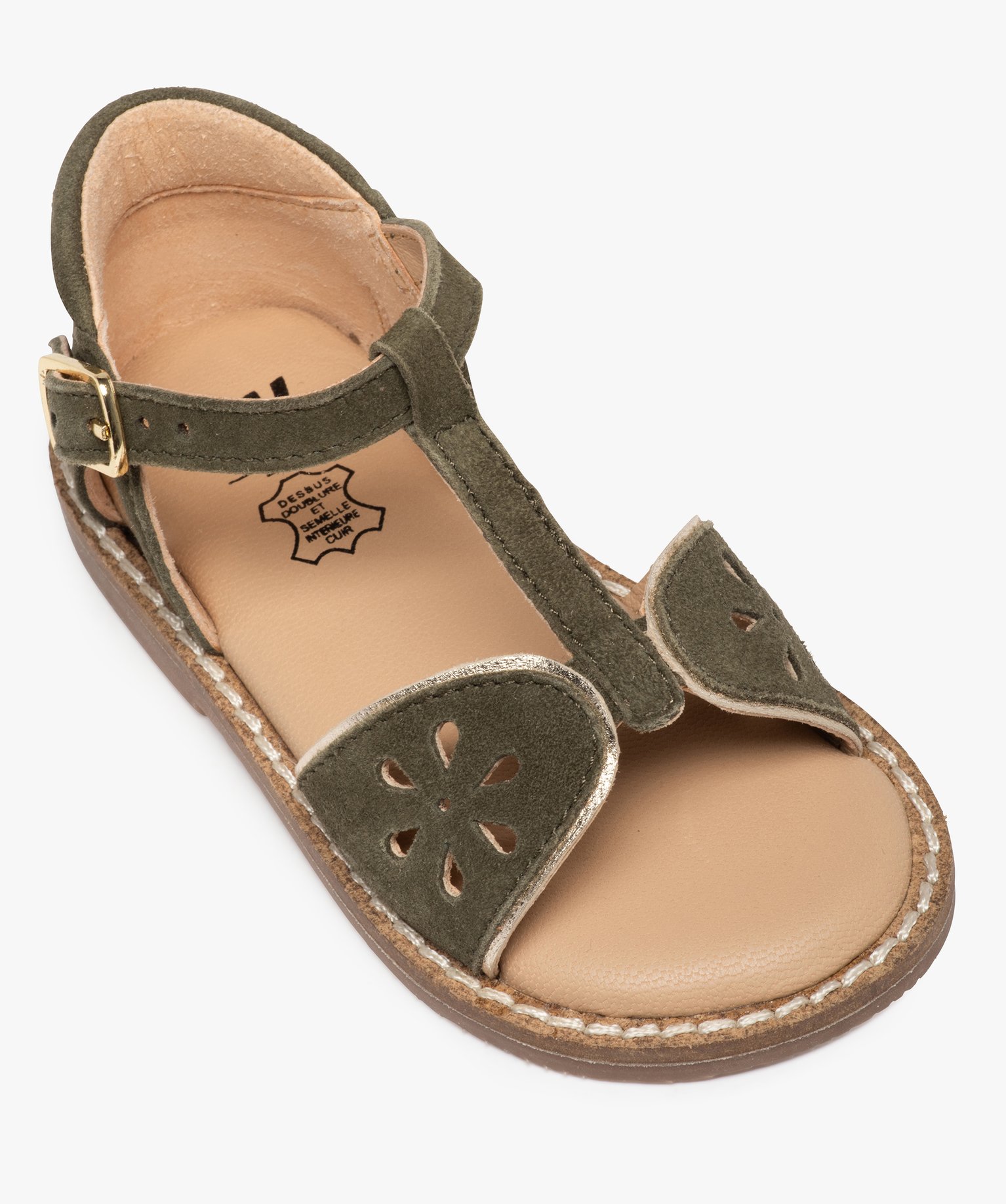 Sandales bébé fille dessus cuir retourné ajouré – NA! kaki | GEMO
