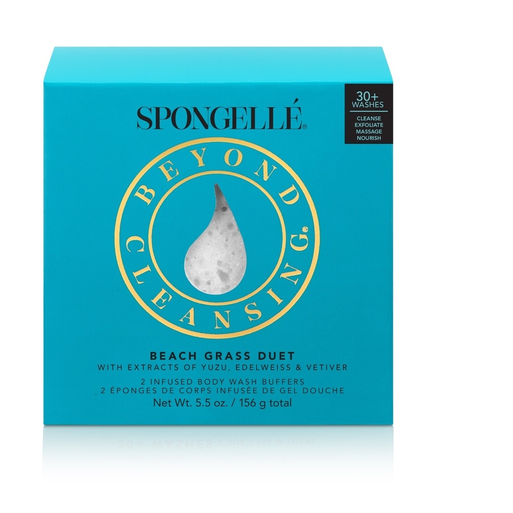 spongelle BOXED DUO - BEACH GRASS (30+ USES) 2 éponges lavantes parfumées pour le corps