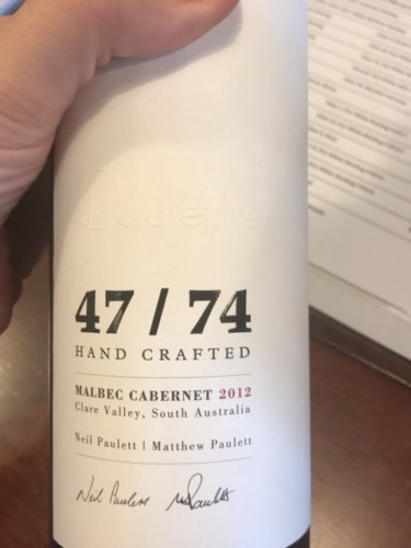 Pauletts47/74 Hand Crafted Malbec - Cabernet 2012