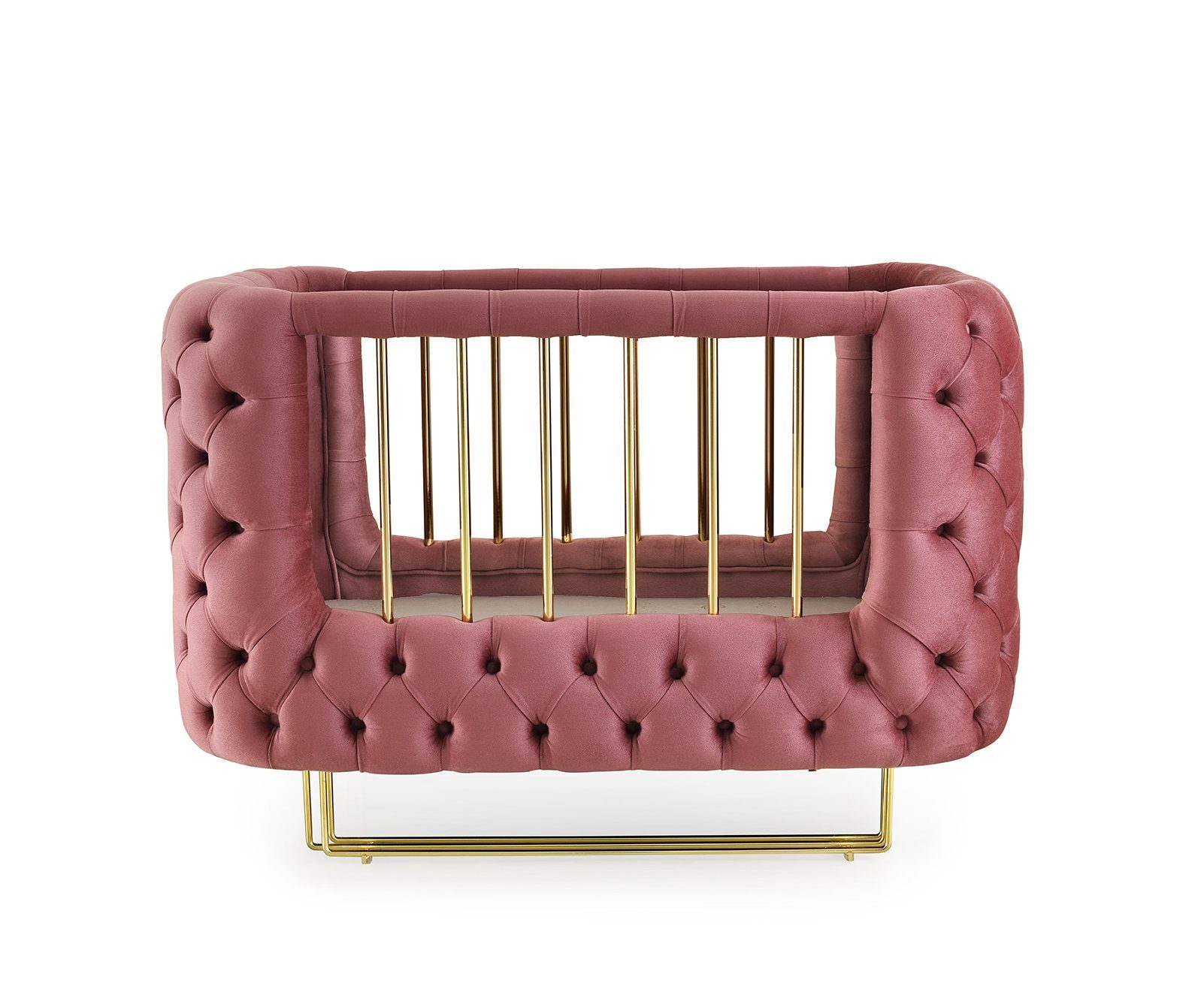 Jabari Babybett Wollbäckchen, Kinderbett 70x120 cm ohne Matratze I Handmade Herstellung in Berlin, Germany I Designer Chesterfield Samt Gold Babywiege Stubenwagen