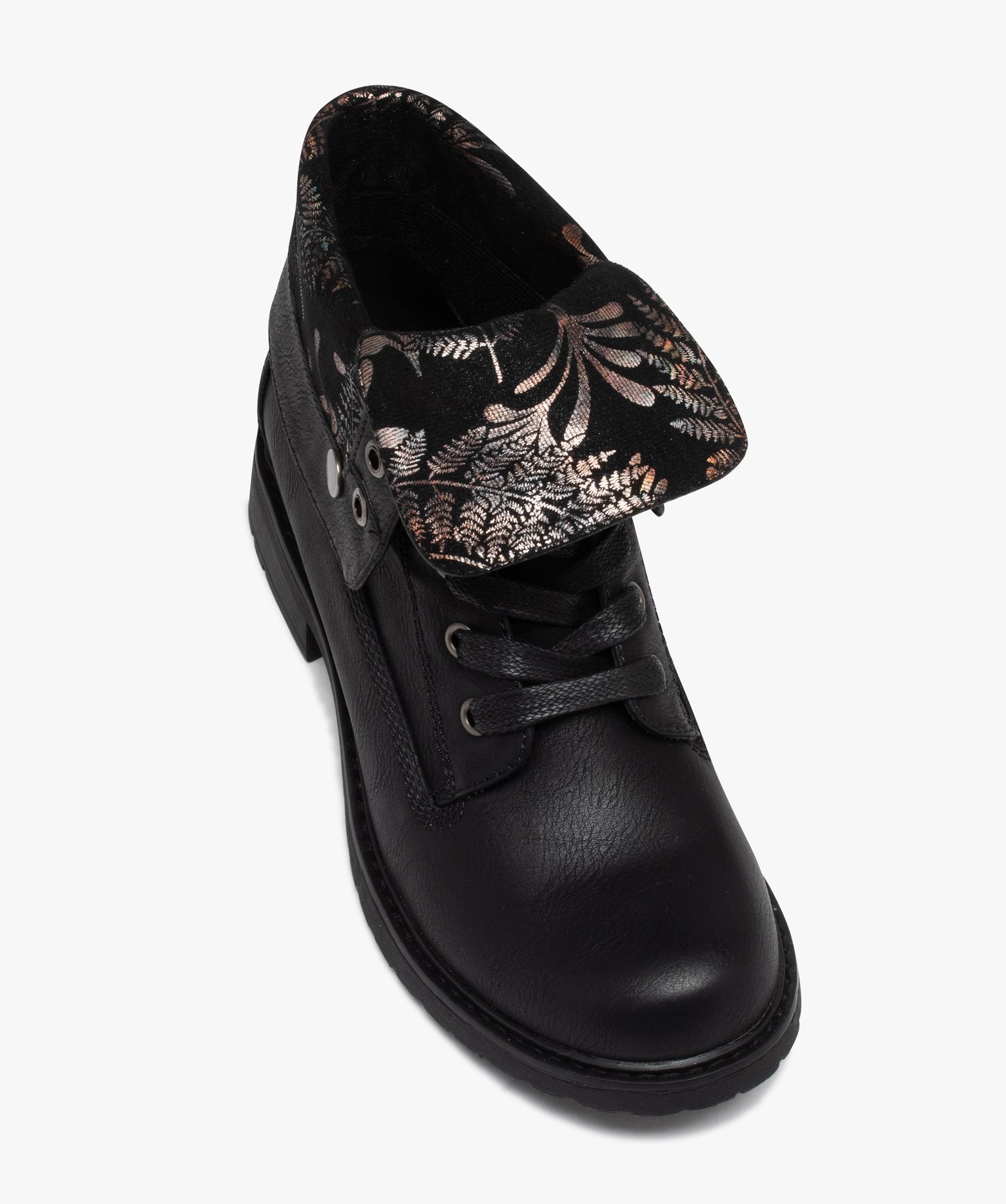 Boots biker avec tige rabattable à motifs pailletés femme noir | GEMO
