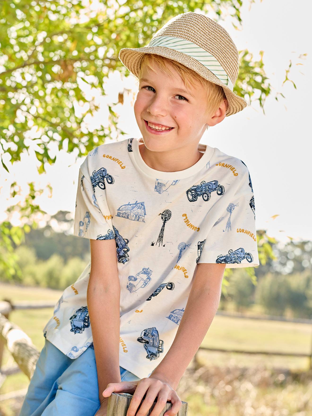 Vertbaudet Jungen T-Shirt, Bauernhof-Motive Oeko-Tex - weiß bedruckt