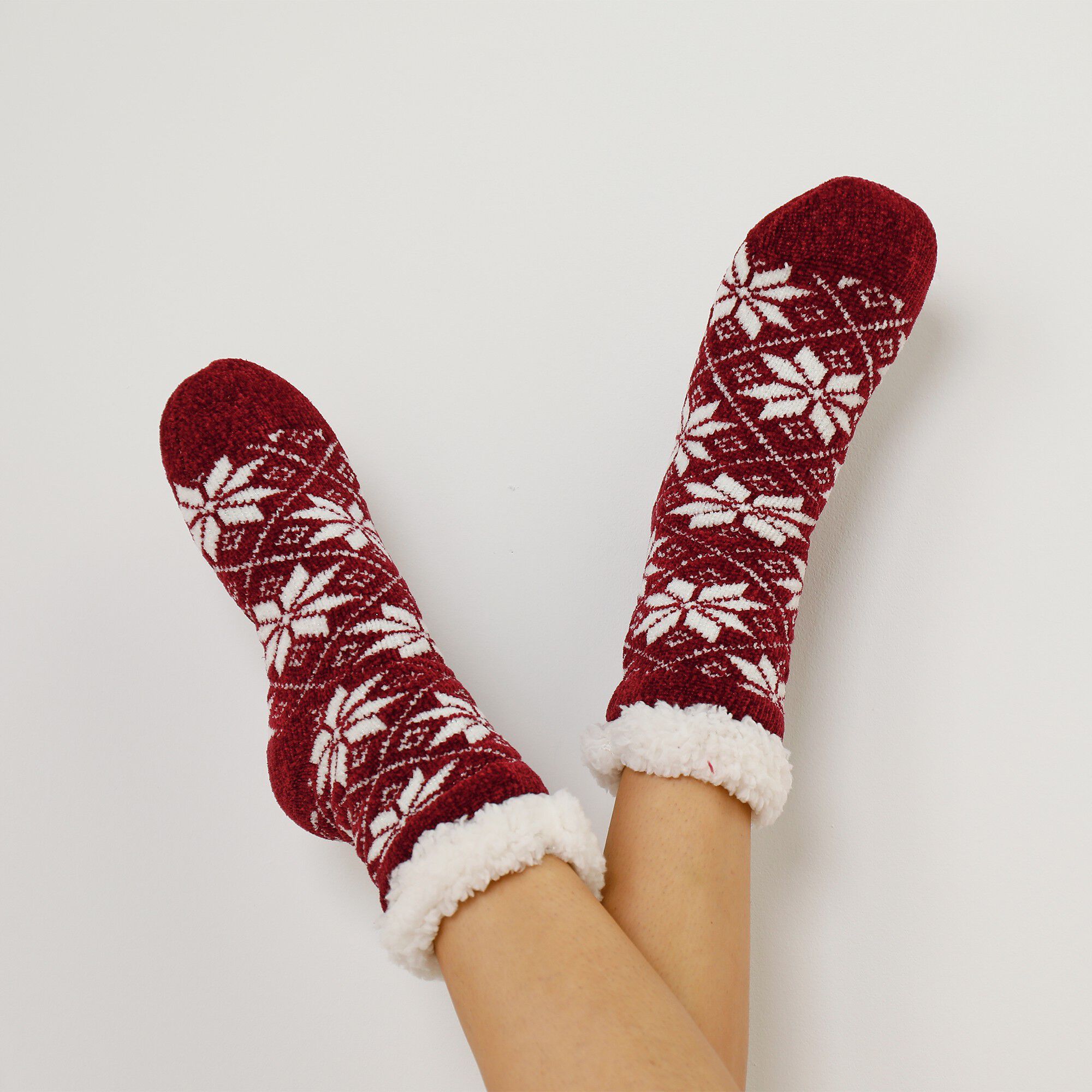 Chaussettes maille chenille fourrées antidérapantes