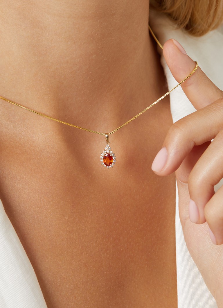 Diamond Point Yellow gold pendant, 1.00 ct orange sapphire, Eden