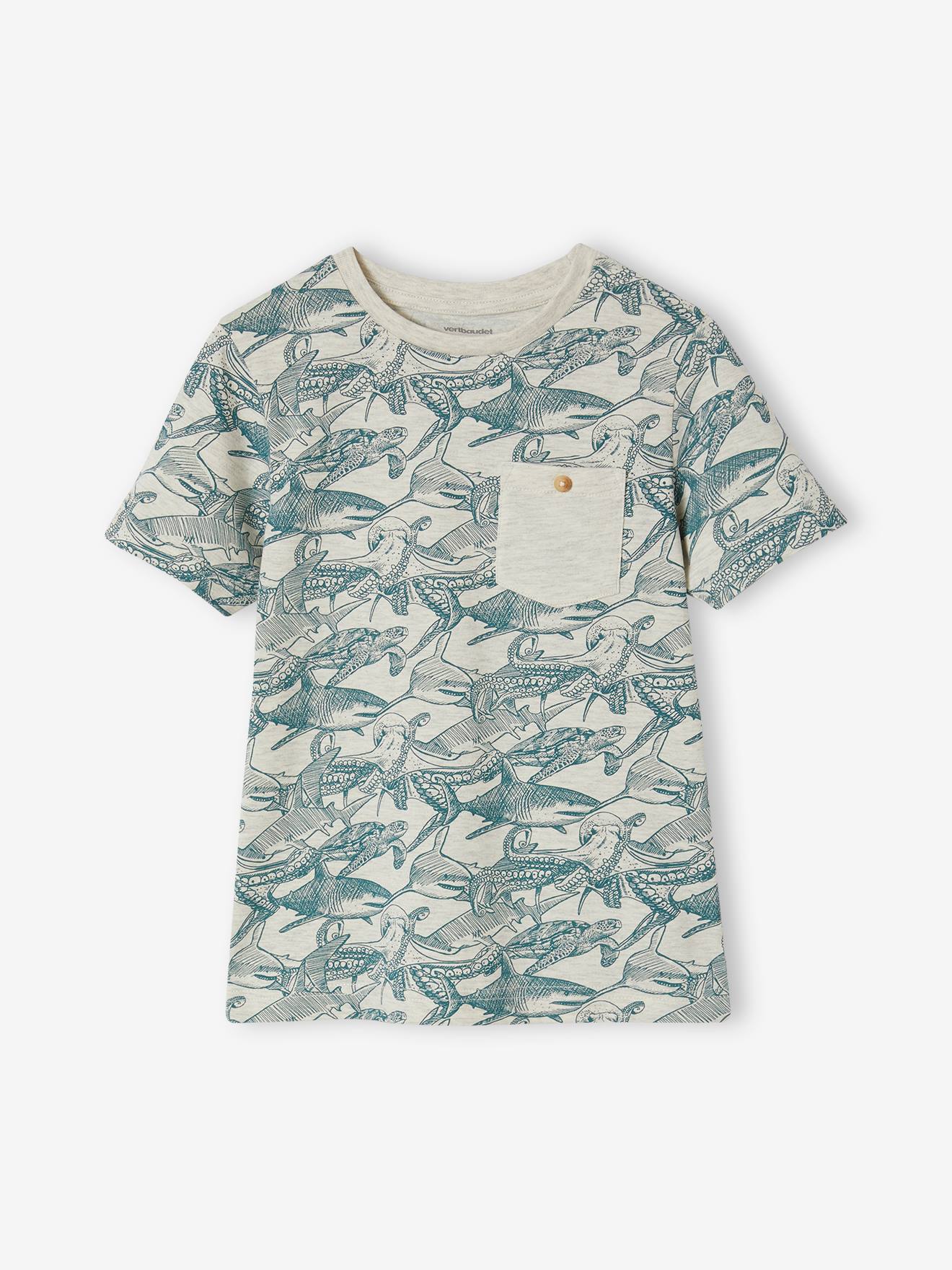 Vertbaudet Jungen T-Shirt, Print und Brusttasche Oeko-Tex - ziegel