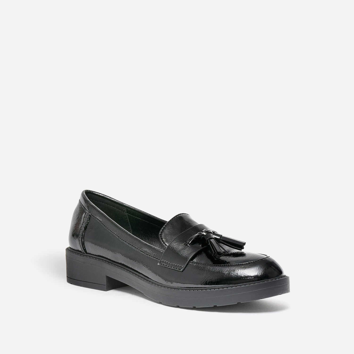 Mocassin noir vernis à pompons