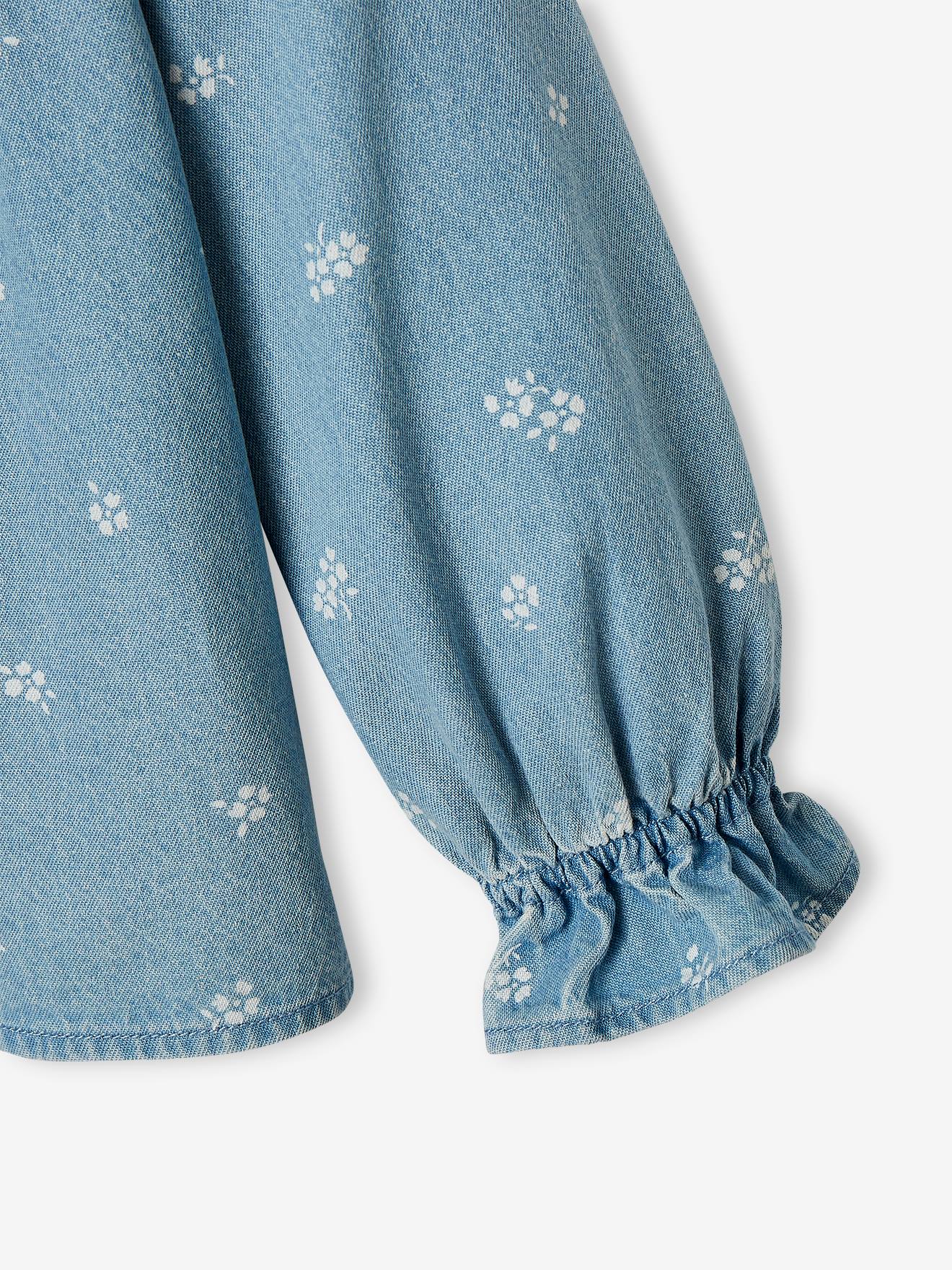 Vertbaudet Mädchen Jeansbluse mit Volantkragen - double stone