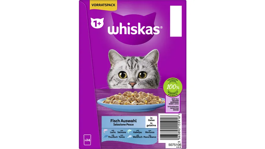 Whiskas® Portionsbeutel Vorratspack 1+ Fisch Auswahl in Gelee Katzennassfutter 2040 g