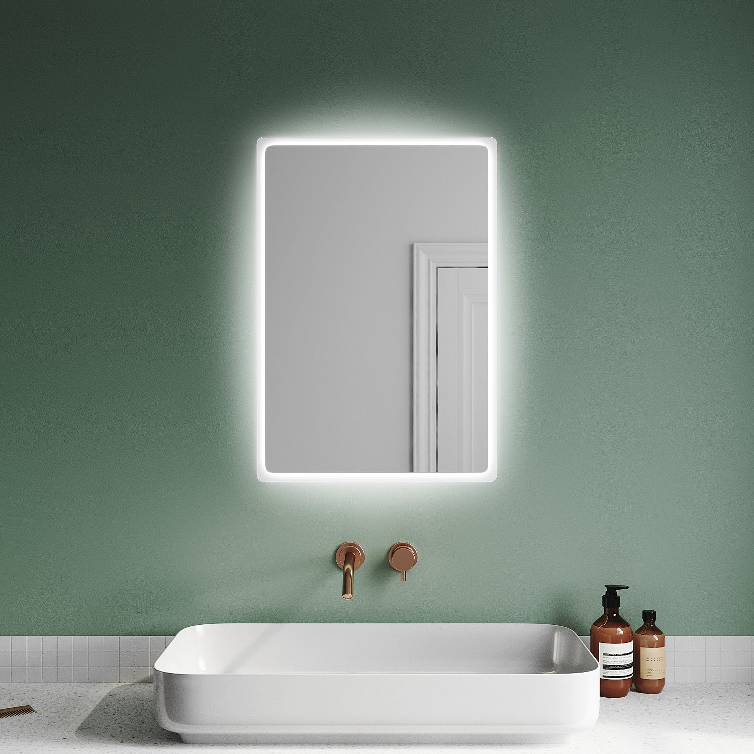 SONNI Badspiegel Badezimmerspiegel, mit Beleuchtung, 60×40 cm, Wandschalter, LED Badspiegel, Badspiegel, Lichtspiegel IP44