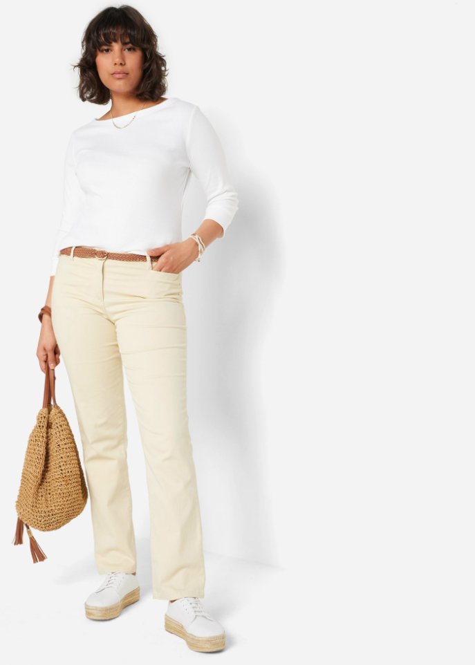 Stretch-Shirt mit U-Boot-Ausschnitt
