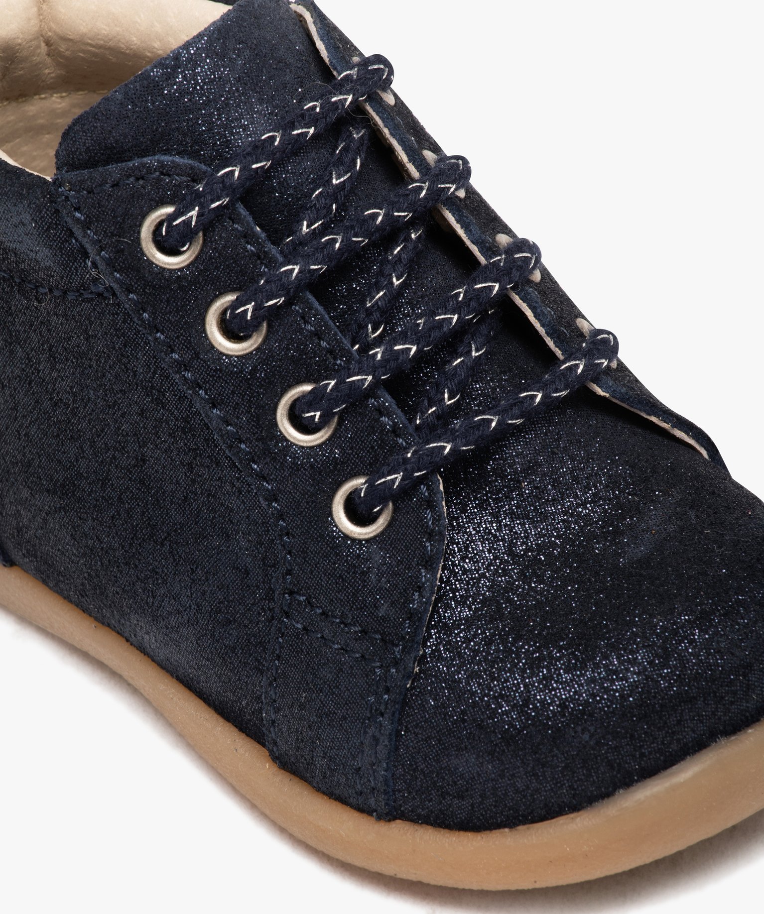 Chaussures premiers pas bébé fille en cuir pailleté marine | GEMO
