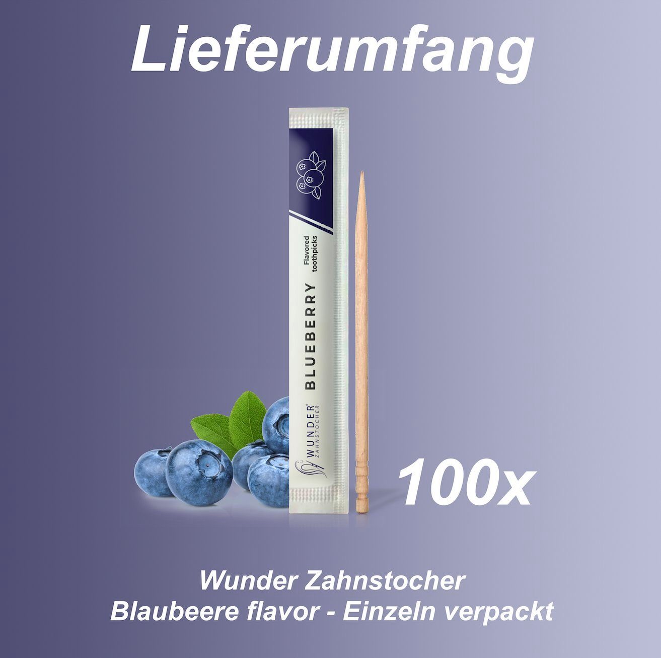 Wunder Zahnstocher Mundpflegecenter Wunder Zahnstocher - 100er Set Blaubeere Einzeln Verpackt