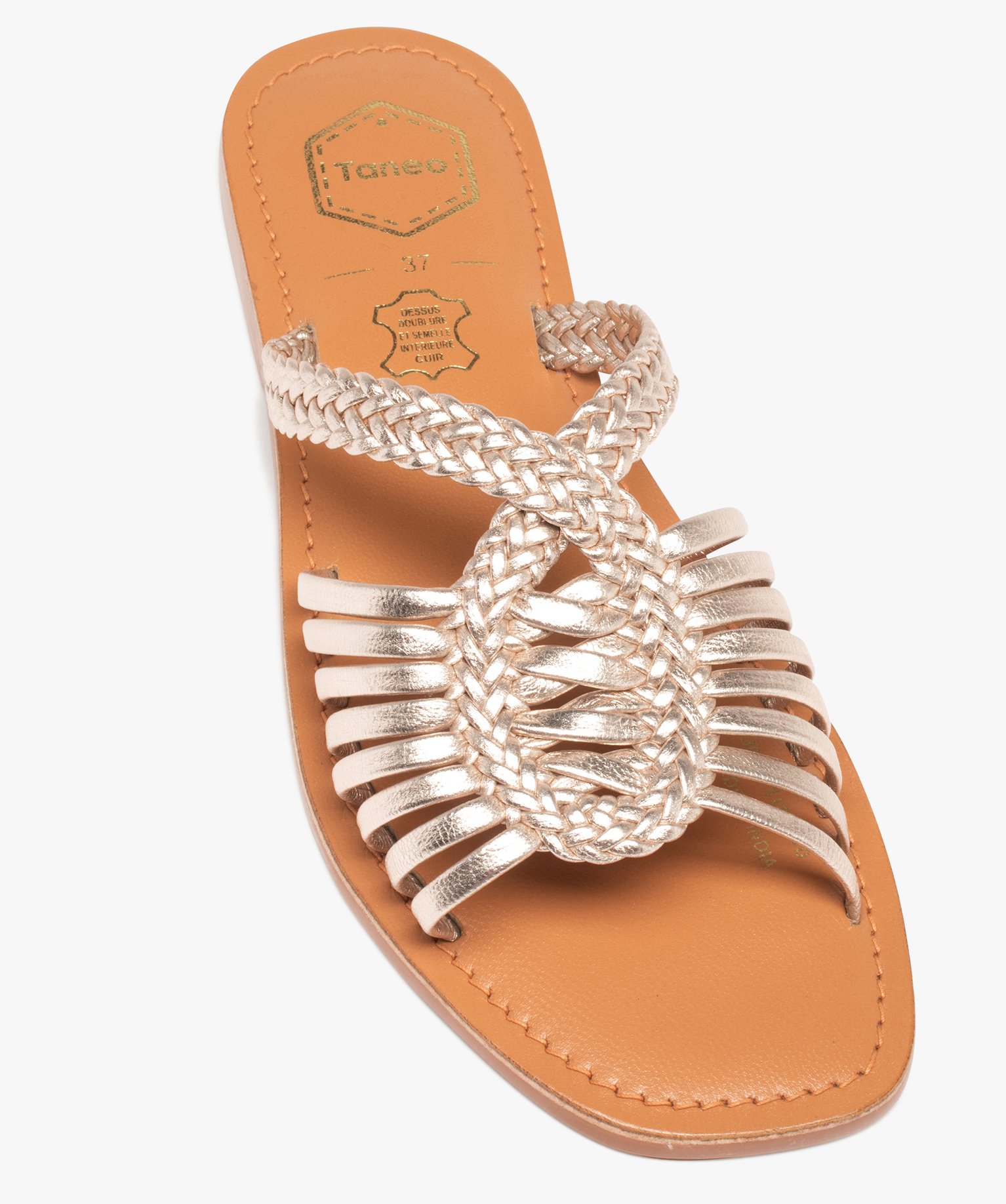 Mules femme à talon plat dessus cuir métallisé – Tanéo or | GEMO