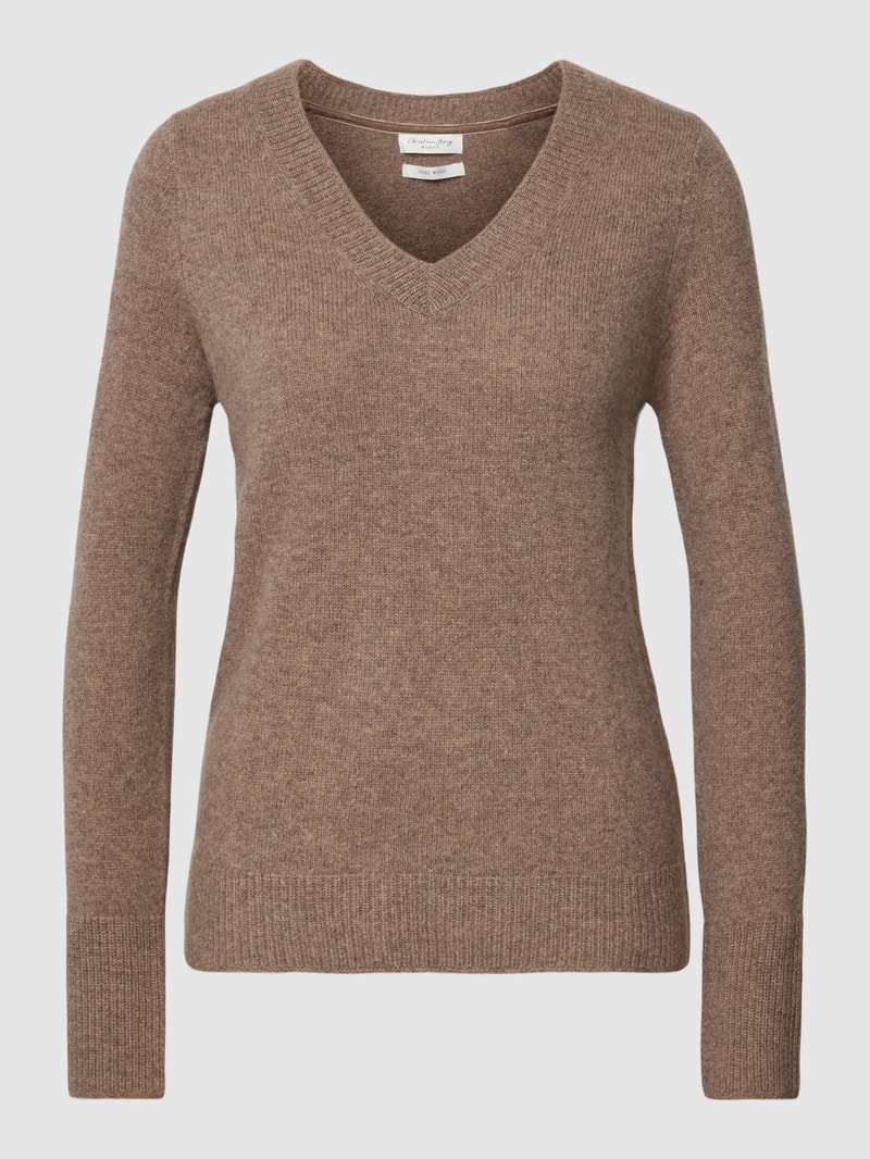 Strickpullover aus Wolle mit V-Ausschnitt in haselnuss braun