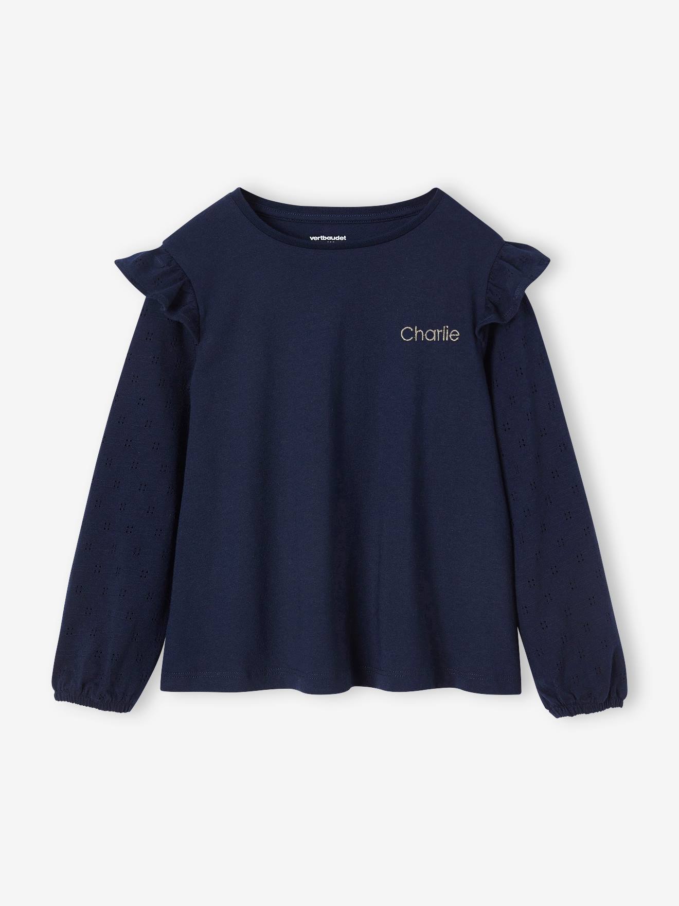 Tee-shirt volanté BASICS fille personnalisable marine