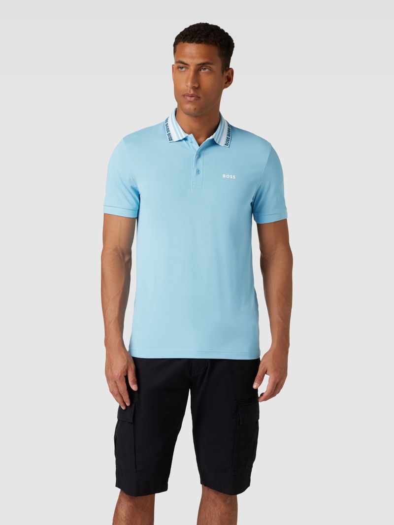 Poloshirt mit Label-Details Modell 'Paule' in hellblau