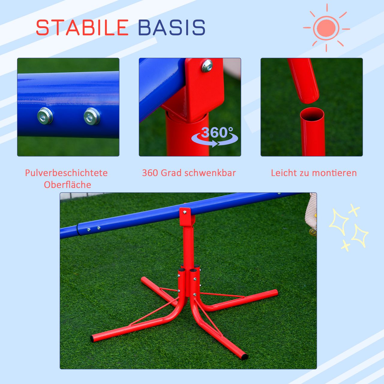 Outsunny Kinder Gartenwippe 360° drehbare Wippe Karussellwippe Metall Mehrfarbig