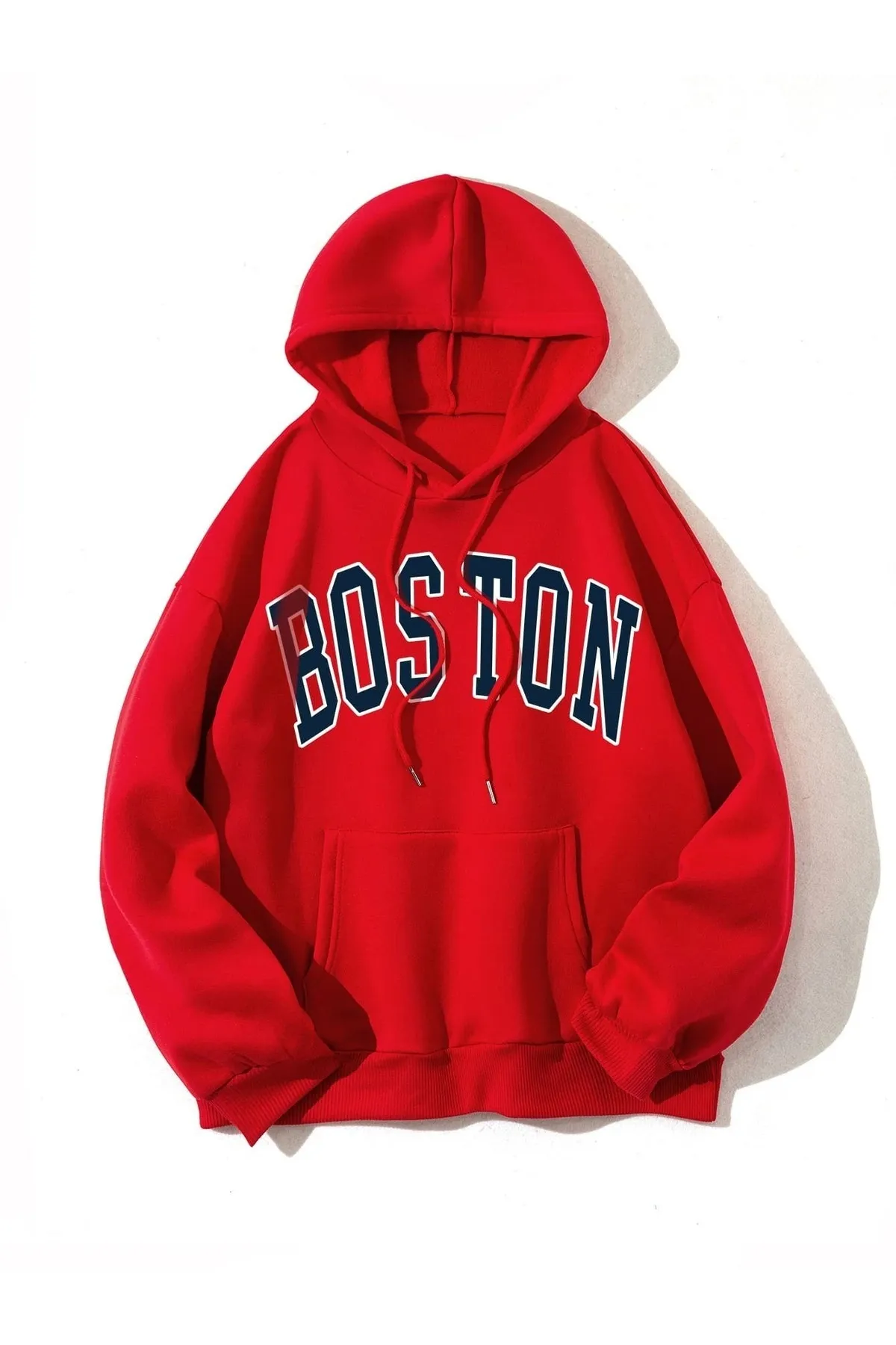 Know  Unisex-Sweatshirt mit Kapuze, rot, Oversize-Boston-Aufdruck