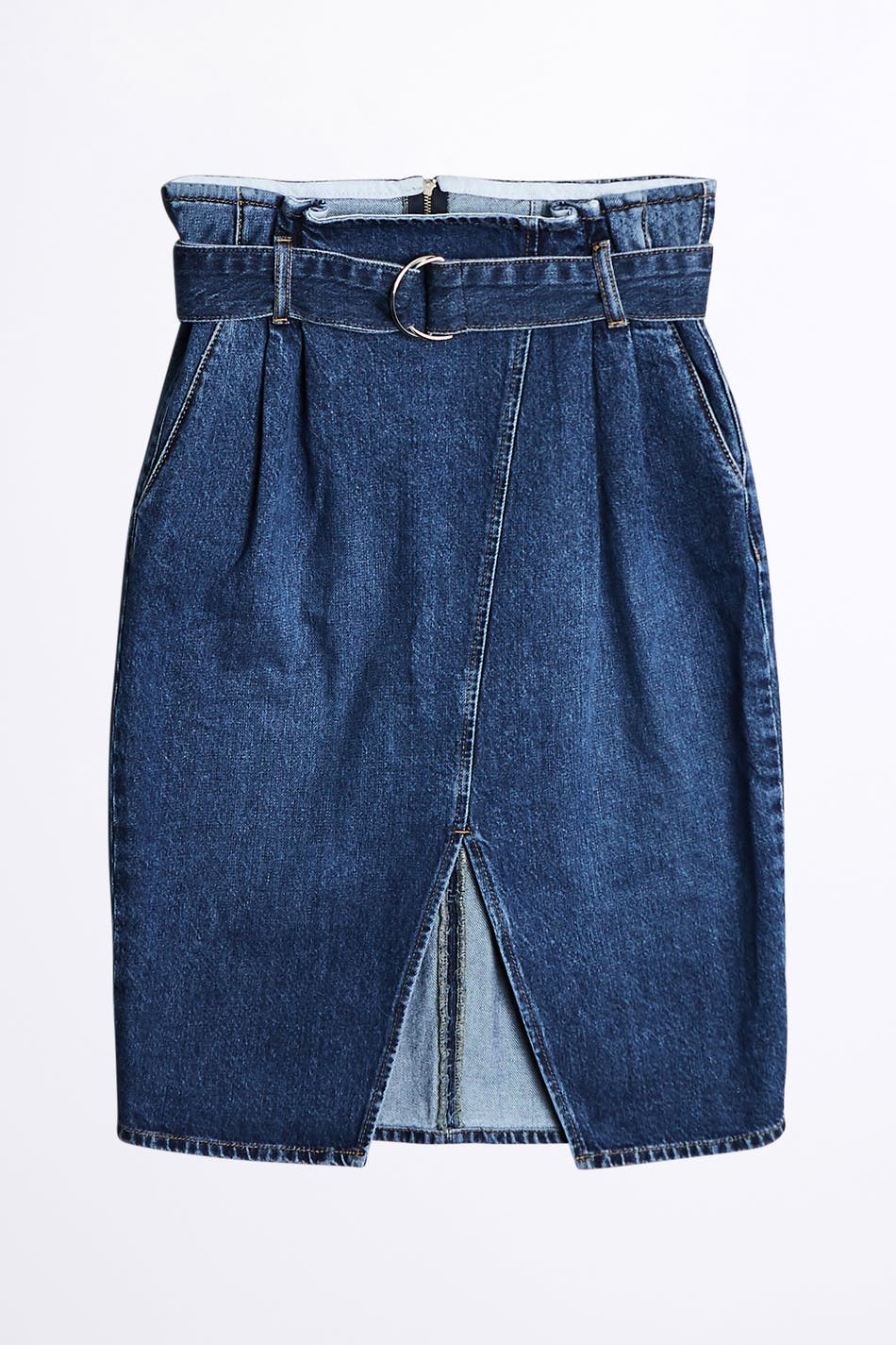 Paperbag wrap denim skirt