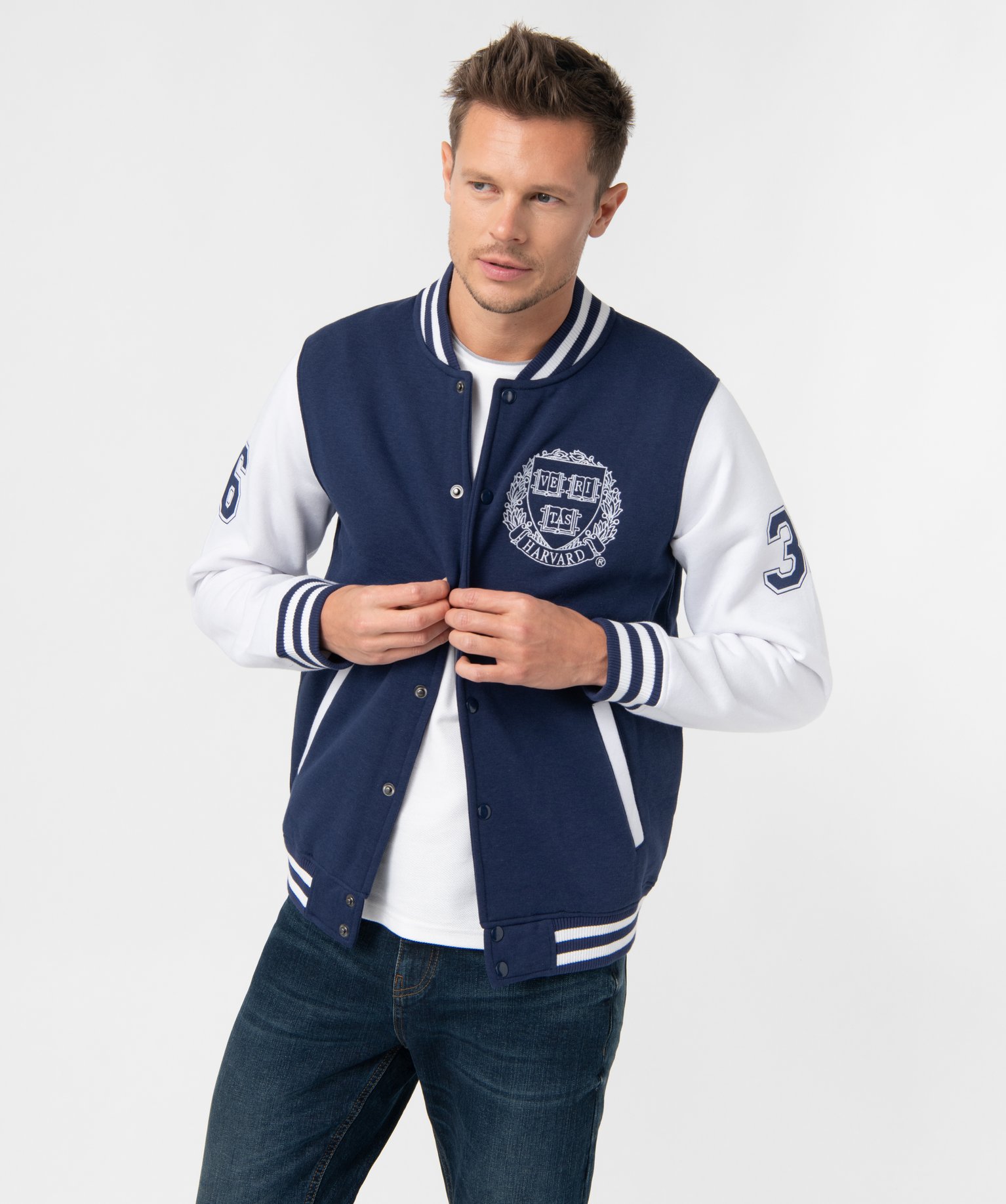Sweat bomber homme fermé par boutons pressions - Harvard bleu | GEMO