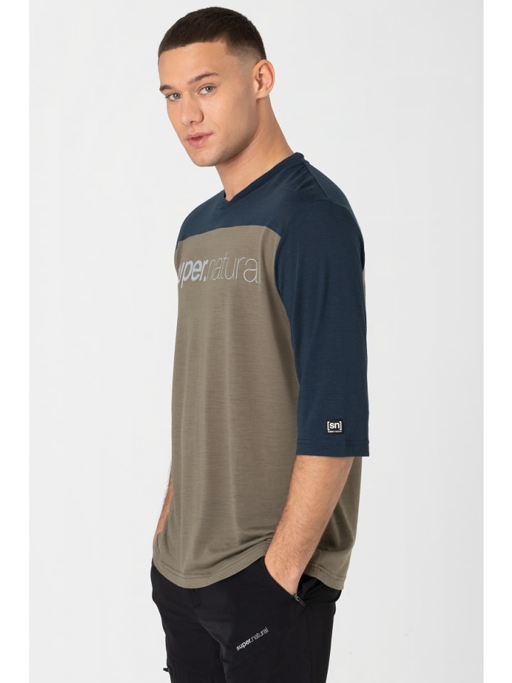 super.natural Merino T-Shirt CONTRAST 3/4 in braun günstig kaufen