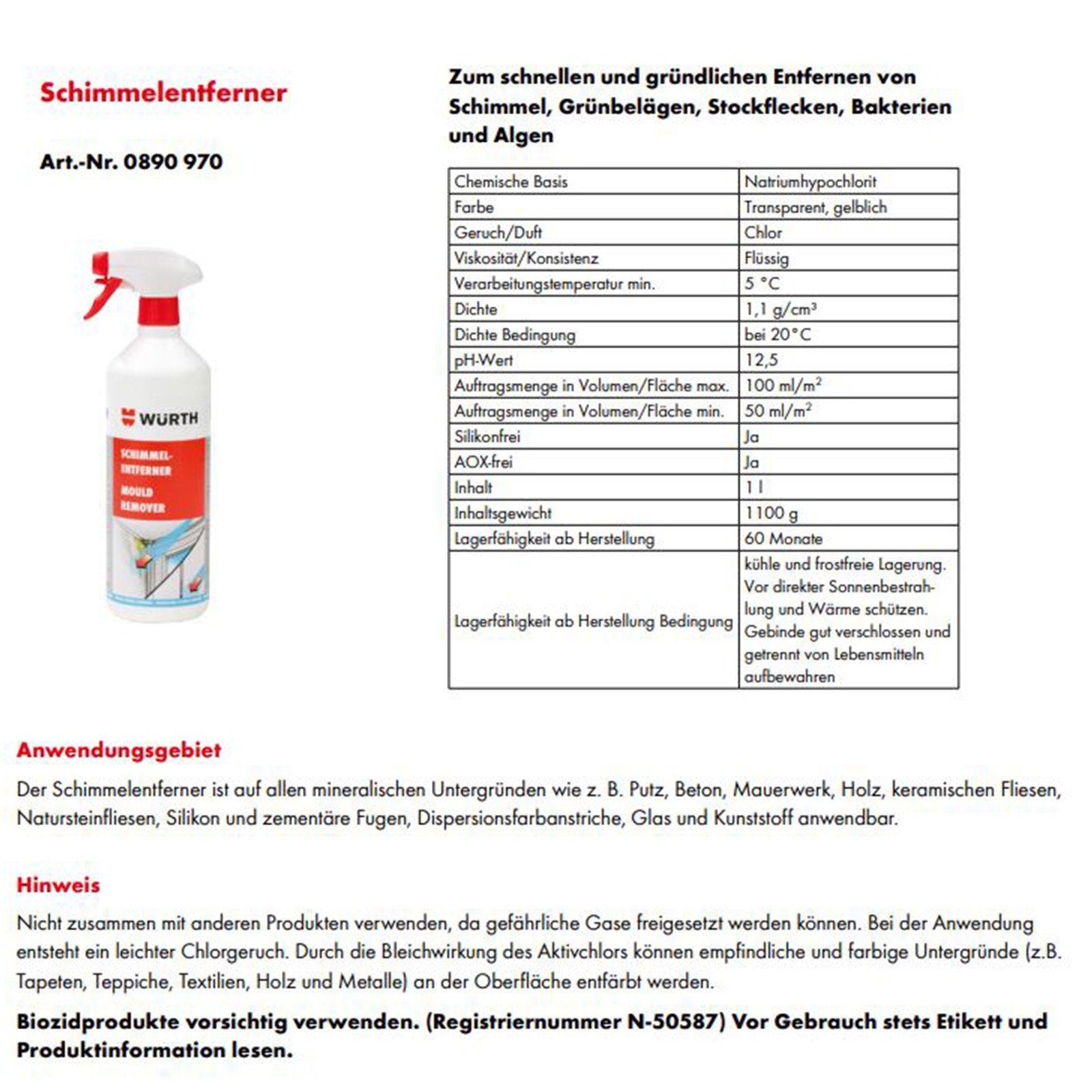 Würth 2 x Würth Schimmelentferner 1Liter 0890970 Hygienespray