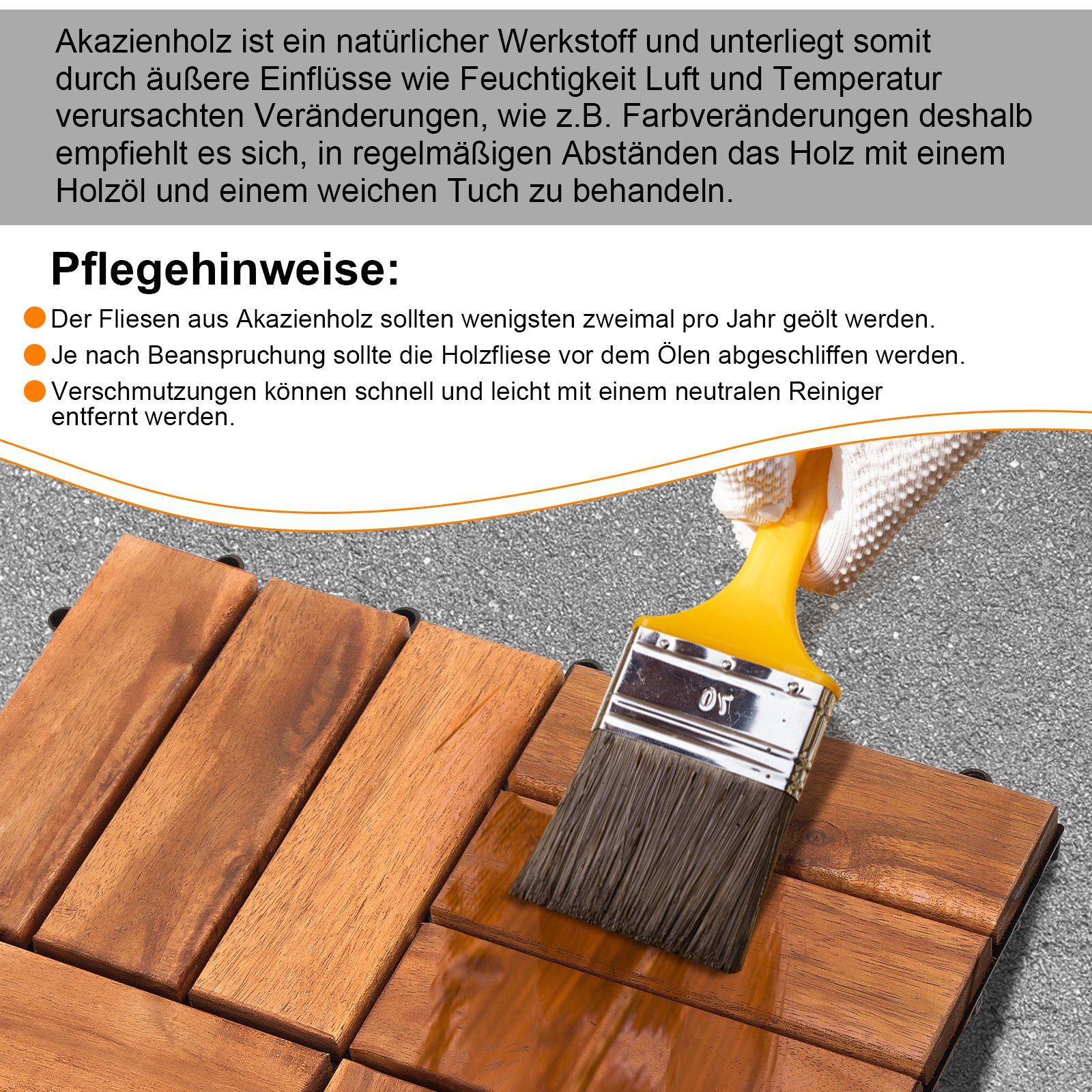 Gimisgu Holzfliesen 11x Terrassenfliese Bodenfliesen Garten Akazie 30x30cm Klicksystem, Platten Holz Bodenfliese