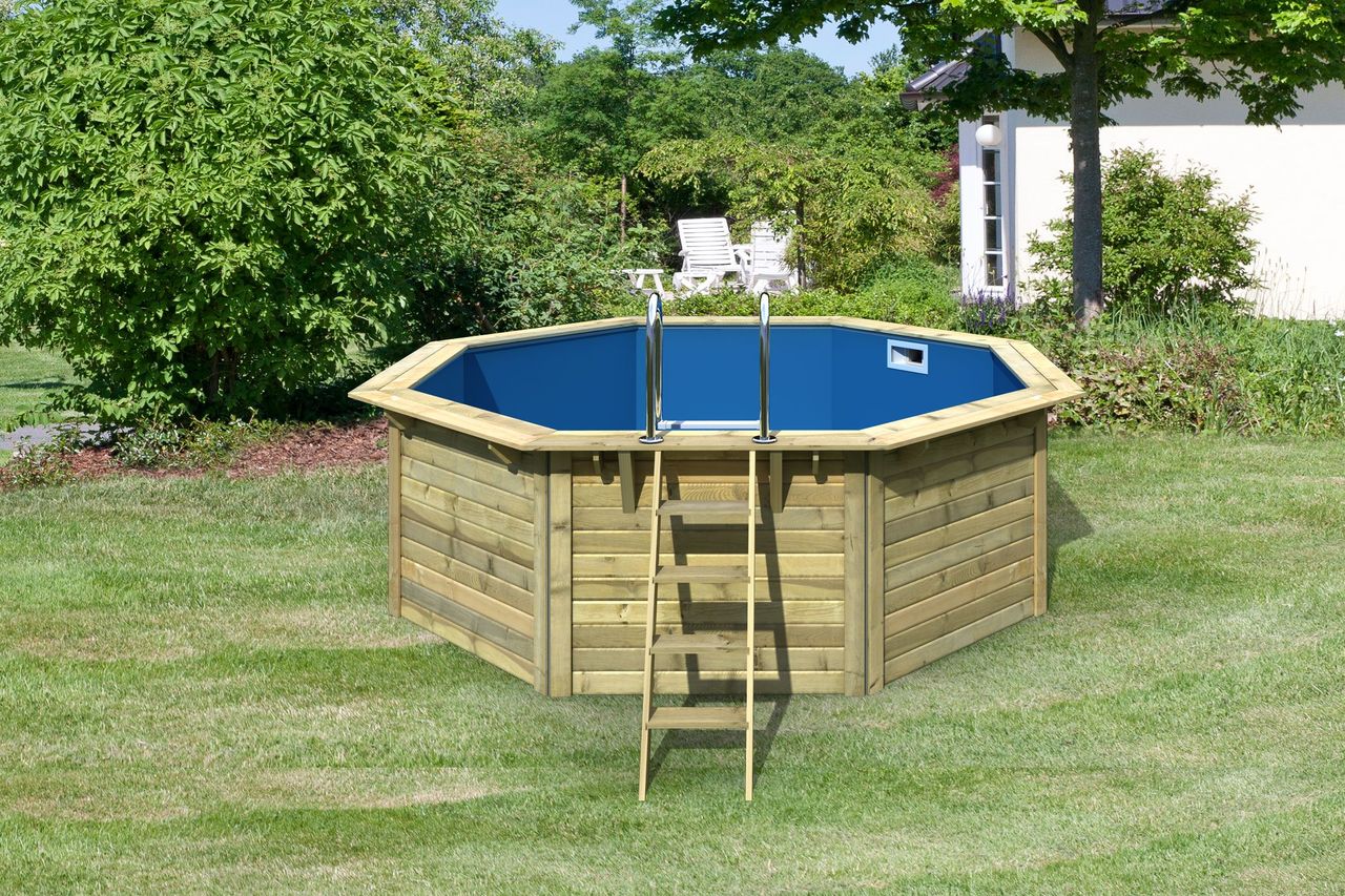 Karibu Outdoor Pool 400 x 400 cm Modell X1 Set inkl. Innenhülle, Skimmer & Filteranlage - Kesseldruckimprägniert