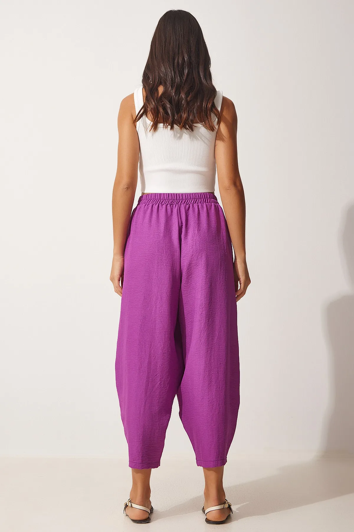 Happiness İstanbul  Pflaumenfarbene Ayrobin Shalwar-Hose für Damen mit Taschen OH00046