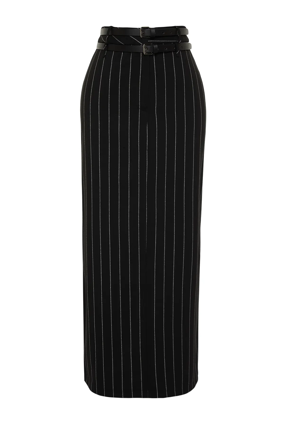 Trendyol Collection  Schwarz gestreifter langer Rock mit Gürtel in limitierter Auflage TPRSS24ET00009