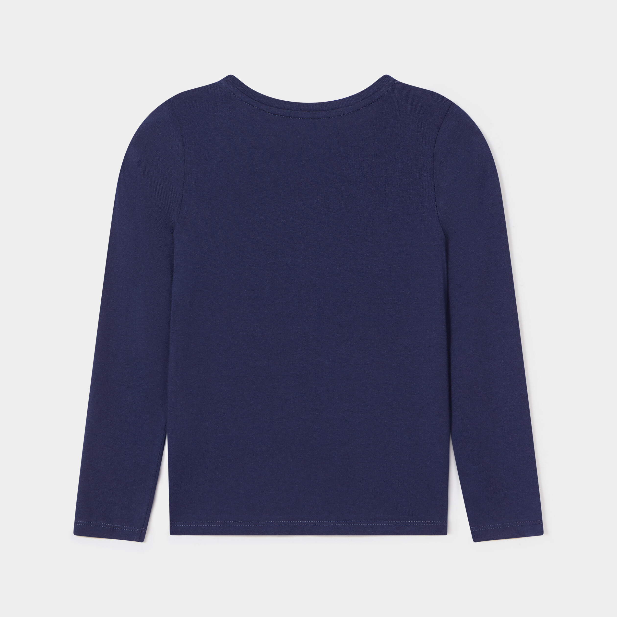 T-shirt droit manches longues coton bleu marine fille | La Halle
