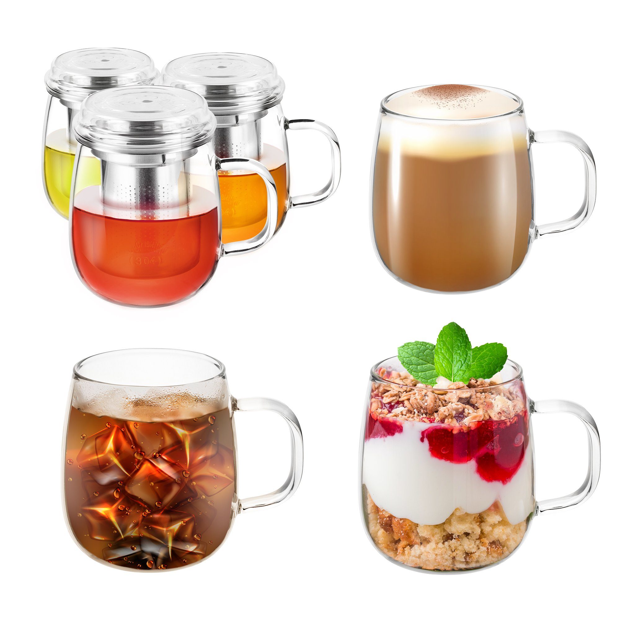 Impolio Teeglas Impolio Classic Teeglas mit Edelstahl-Sieb 2-teiliges Set 430 ml, Glas