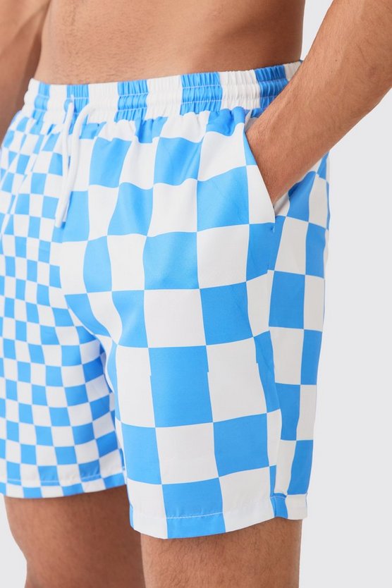 Mittellange Badehose mit Schachbrett-Print